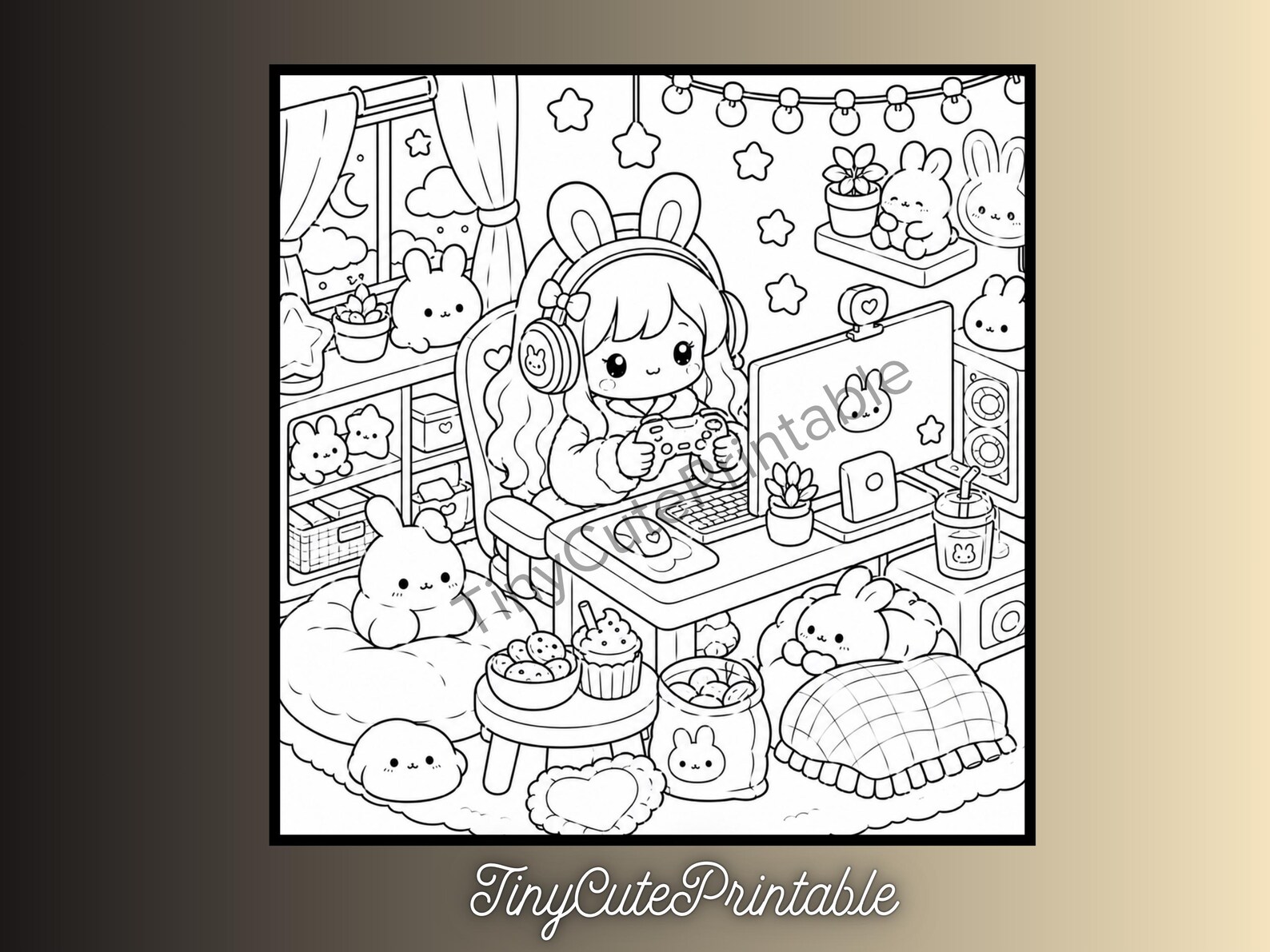 CuteLearner printable Kawaii Bunny Coloring Book Pages, Cozy Hygge Scenes, Coco Wyo, Relaxing Art (PDF Download) — Coloring Books, Kawaii Coloring Books — preview 5